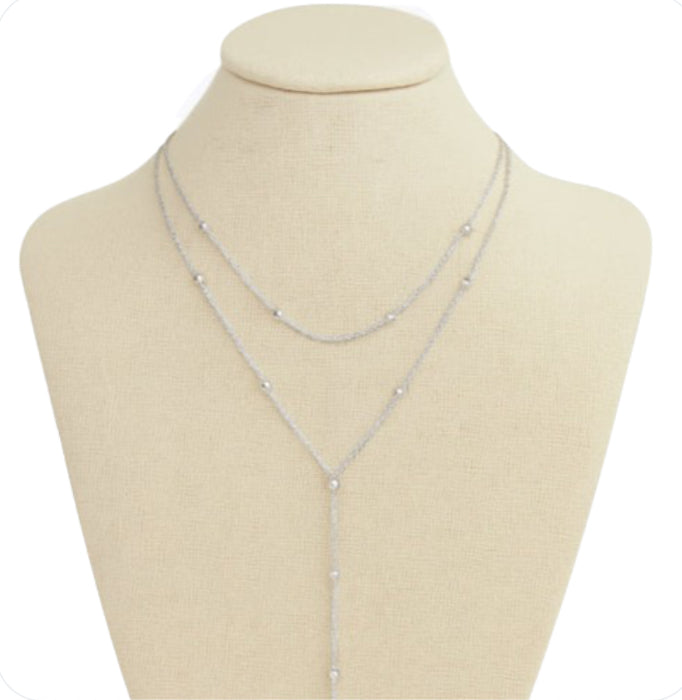 Collier Argenté Double Rang à Billes