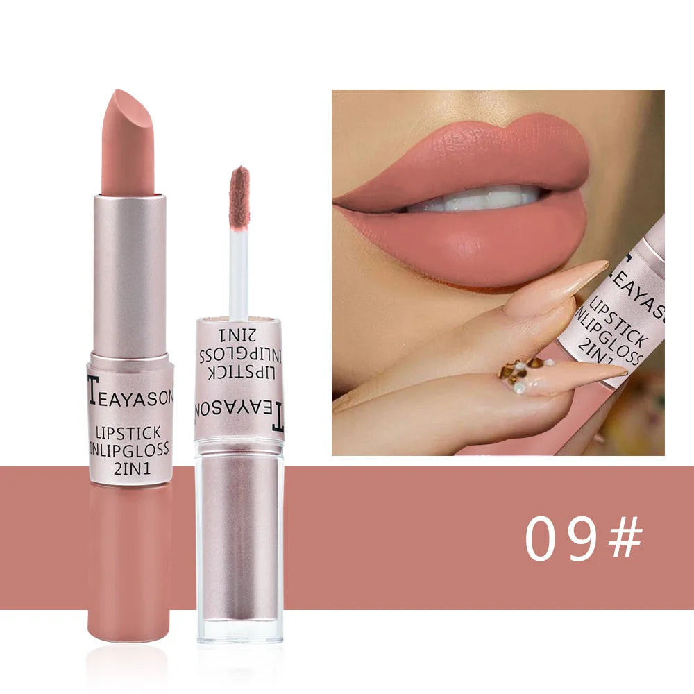 2 en 1 – Rouge à Lèvres & Gloss, 12 Teintes Intenses