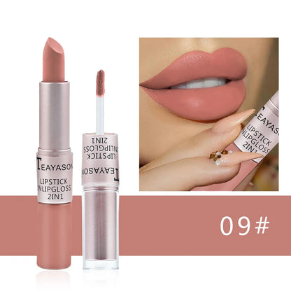 2 en 1 – Rouge à Lèvres & Gloss, 12 Teintes Intenses