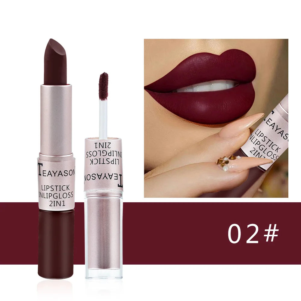 2 en 1 – Rouge à Lèvres & Gloss, 12 Teintes Intenses