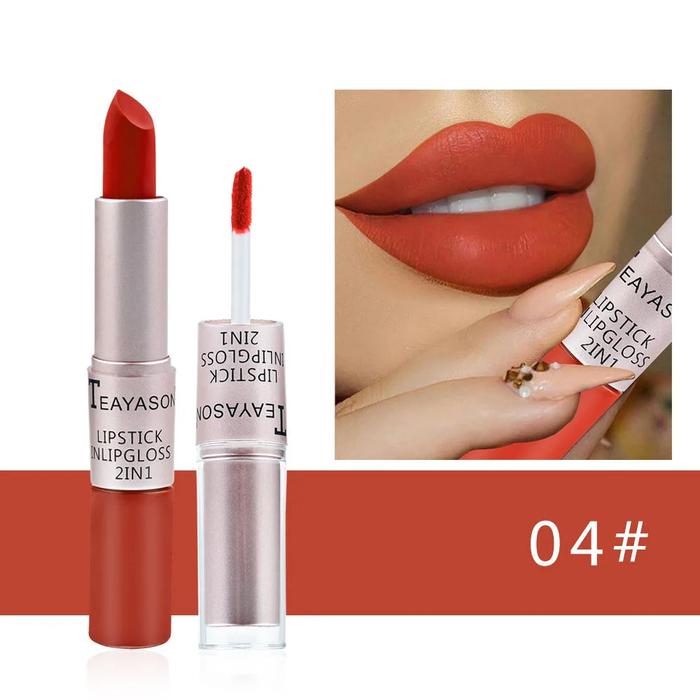 2 en 1 – Rouge à Lèvres & Gloss, 12 Teintes Intenses