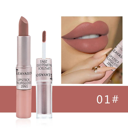 2 en 1 – Rouge à Lèvres & Gloss, 12 Teintes Intenses
