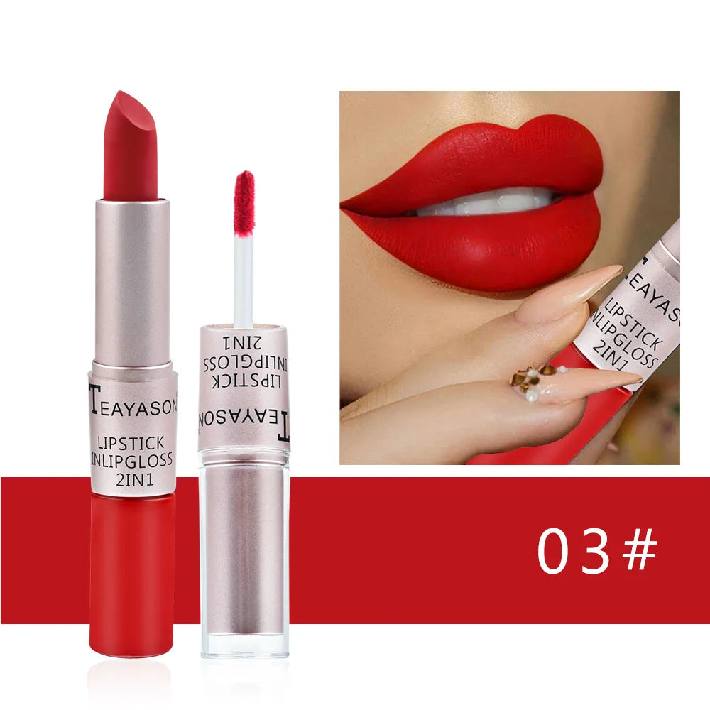 2 en 1 – Rouge à Lèvres & Gloss, 12 Teintes Intenses