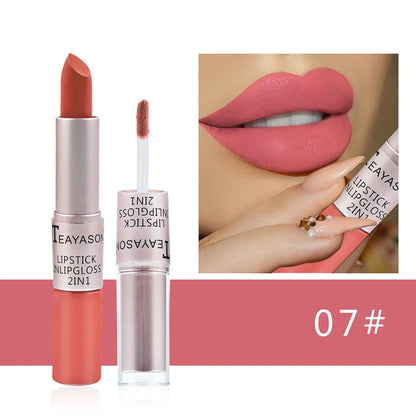2 en 1 – Rouge à Lèvres & Gloss, 12 Teintes Intenses